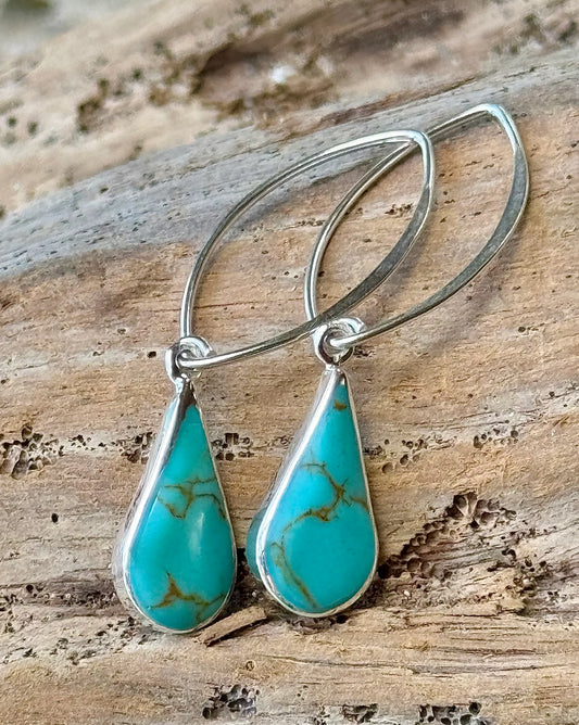 Sterling Silver & Pear Shaped Turquoise Earrings