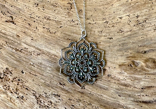 Sterling Silver Lotus Mandala Necklace