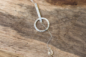 Hammered Eternity Drop Moonstone Necklace in Sterling Silver