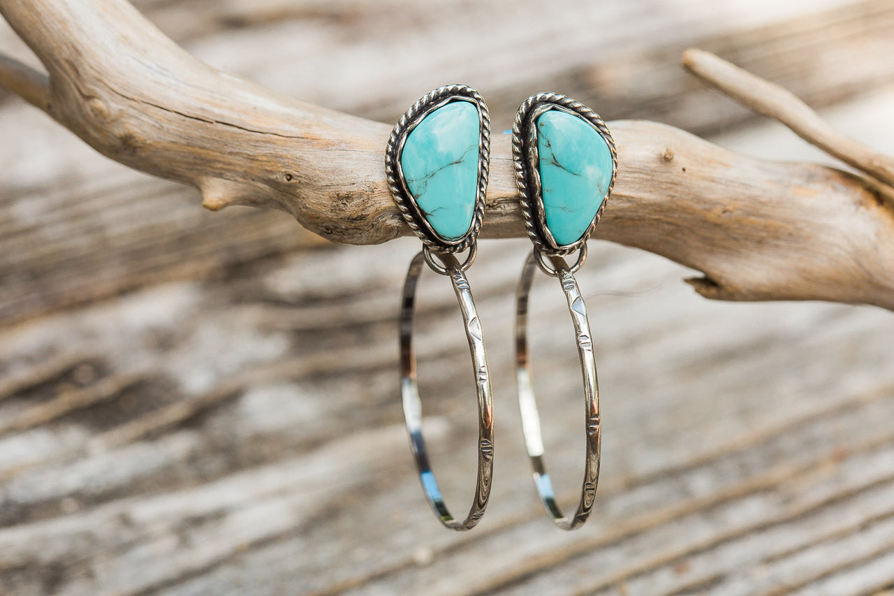 Kingman Turquoise & Sterling Silver Hoop Earrings
