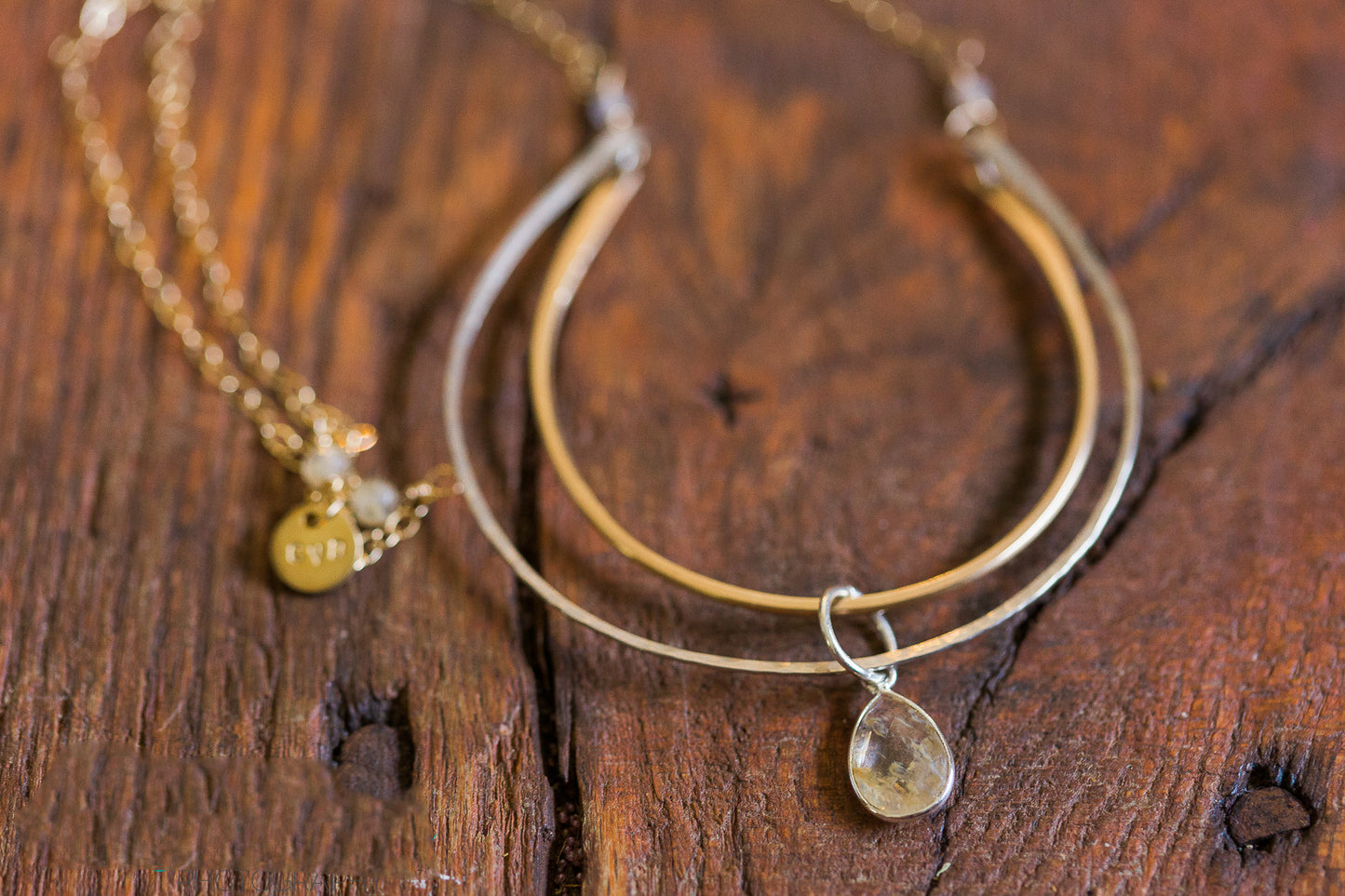 Two Moons Statement Necklace with Moonstone Charm