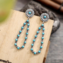 Load image into Gallery viewer, Flower Artificial Turquoise Teardrop Earrings