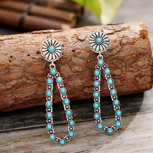 Load image into Gallery viewer, Flower Artificial Turquoise Teardrop Earrings