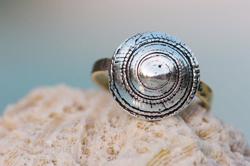 Costa Rican Shell Ring - Fine Silver & 14K Gold Band