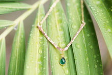 Load image into Gallery viewer, Hammered V Bar Necklace with Sapphire Briollete Drop Charm