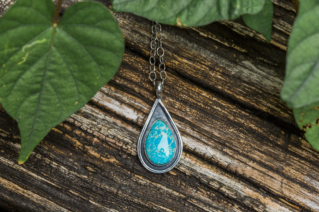 Sterling Silver White Water Turquoise Tear Drop Necklace