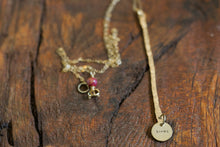 Load image into Gallery viewer, Hammered 14K Gold Vertical Bar Necklace with Gold Vermeil Karma Charm